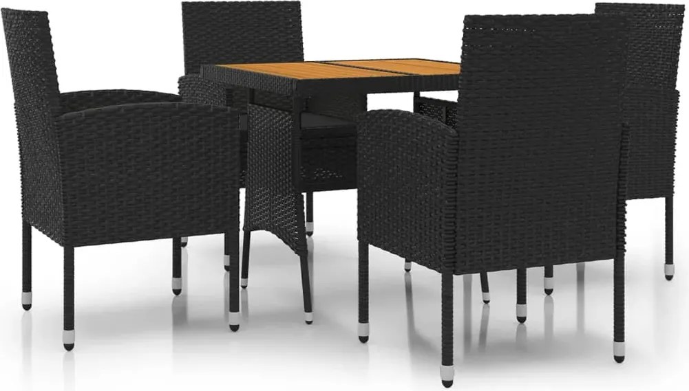 vidaXL Set mobilier de exterior, 5 piese, negru, poliratan