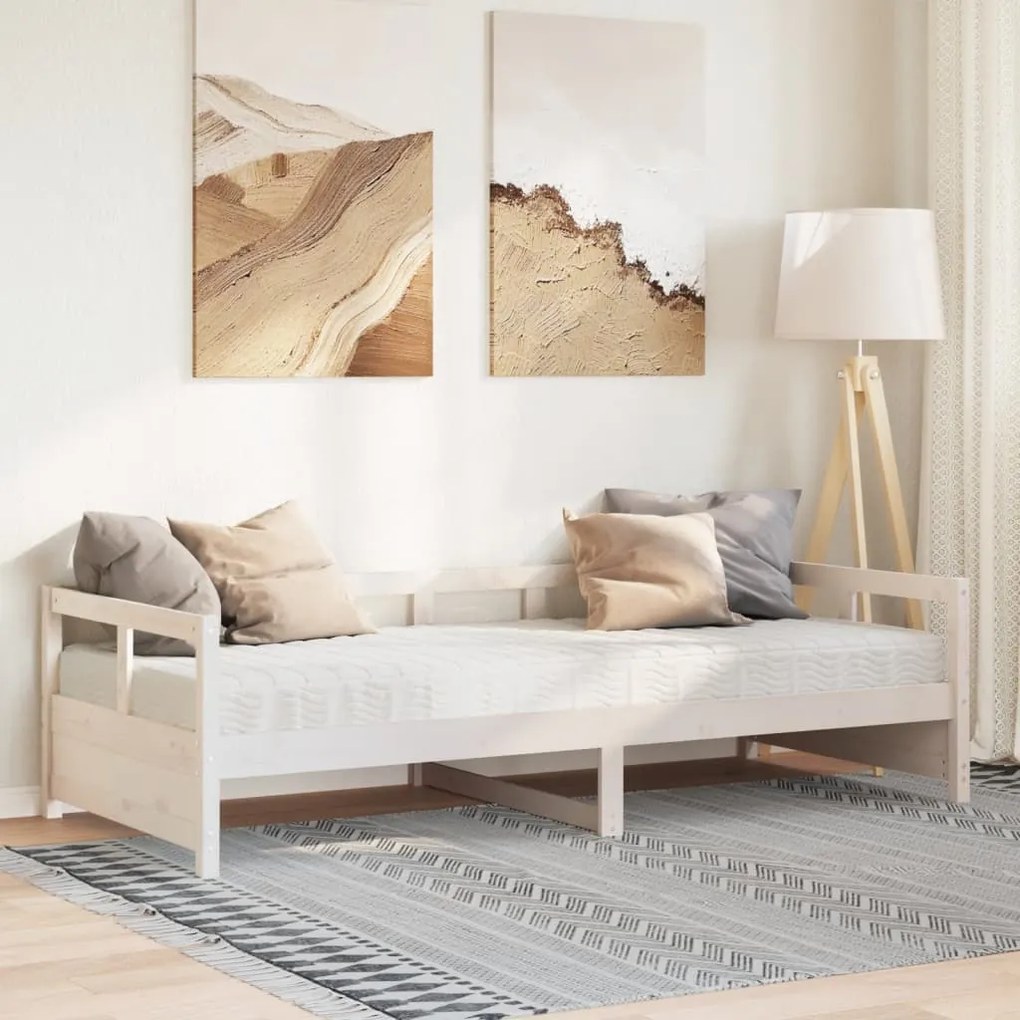 vidaXL Pat de zi cu saltea, alb, 80x200 cm, lemn masiv pin