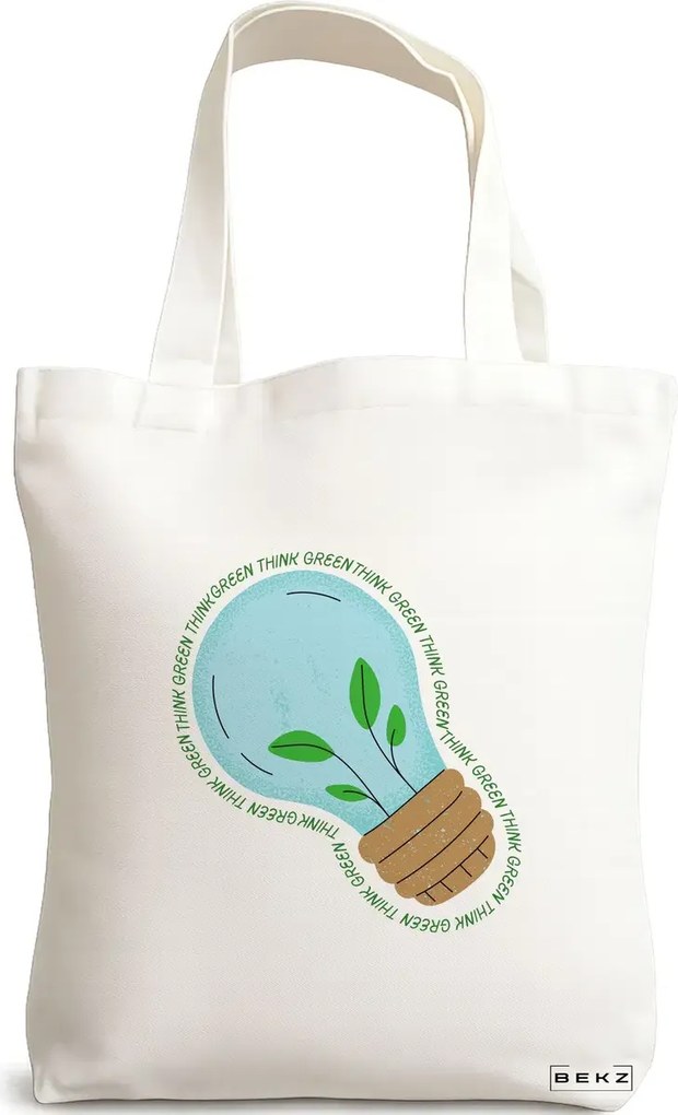 Sacosa de Panza pentru Cumparaturi, Geanta Tote, model Think Green, 38x34.5 cm, Alba, BEKZ®
