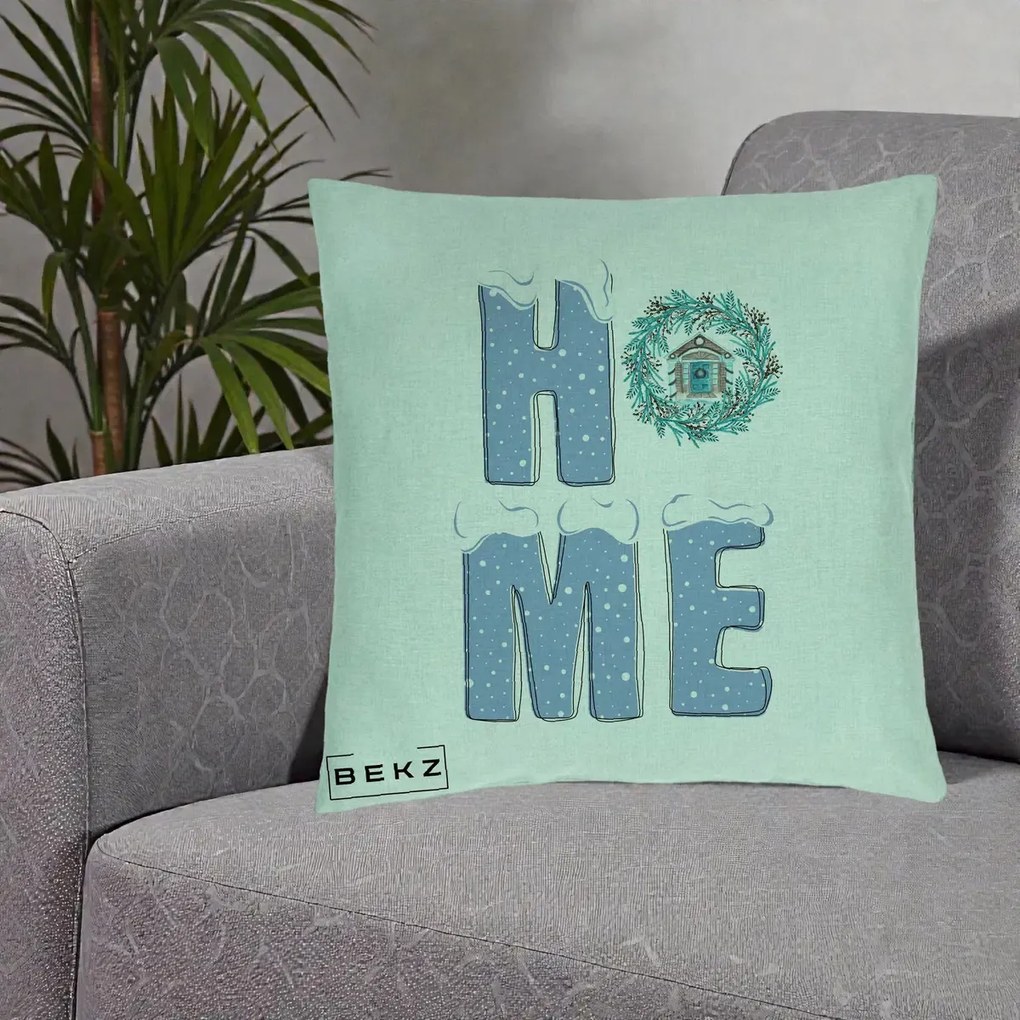 Perna Decorativa HOME Iarna cu Coroana, 40x40 cm, Verde Menta, Husa Detasabila, Perna Inclusa, BEKZ®