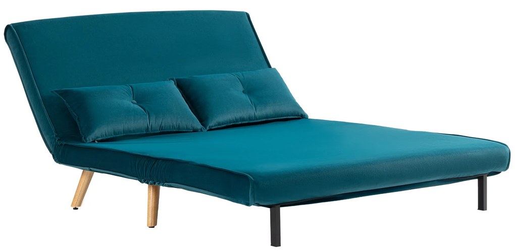 HOMCOM Canapea extensibila pentru 2 persoane, canapea pat, spatiu pentru dormit, spatar reglabil, husa din material textil, structura metalica, Verde | Aosom Romania