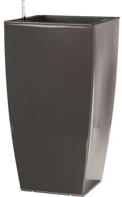 Ghiveci tip vază Lafiora, plastic, 36x36x66 cm, antracit lucios, inclus set de udare a pământului și indicator al nivelului de apă