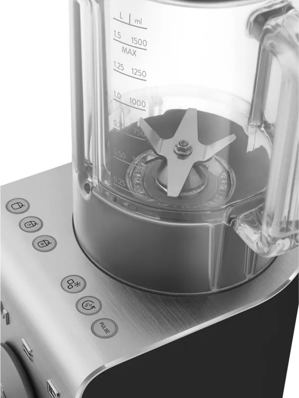 Blender Smeg Collezione BLC02BLMEU, 1400 W, 1,5 l, 22 000 rpm, 5 programe, 9 viteze, Măcinare gheață, Oțel inoxidabil, Negru/Inox
