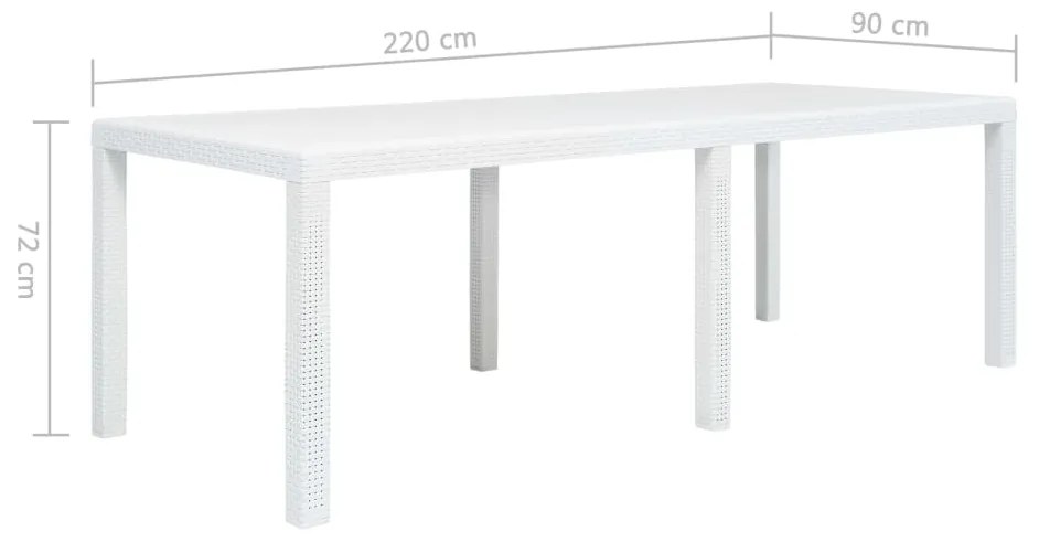 Masa de gradina, alba, 220x90x72 cm, plastic, aspect ratan 1, Alb, 220 x 90 x 72 cm