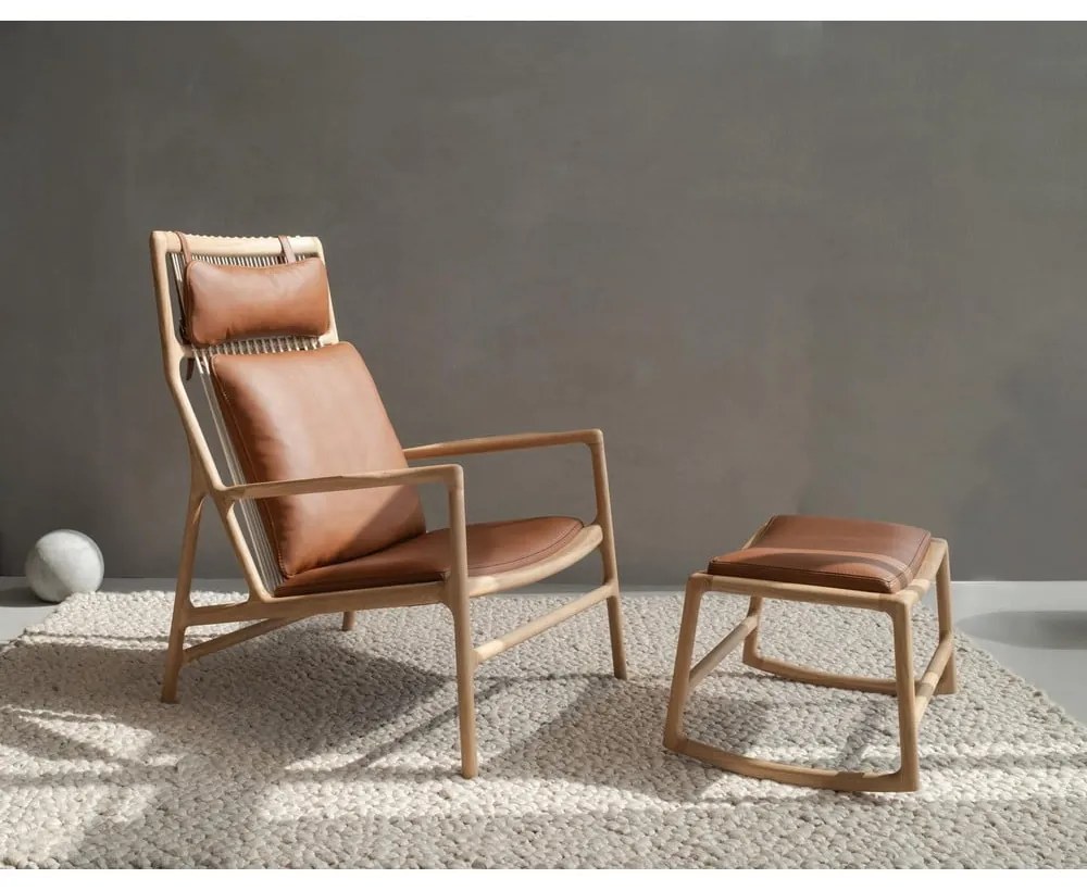 Scaun/taburet cu construcție din lemn de stejar Gazzda Dedo, albastru - gri