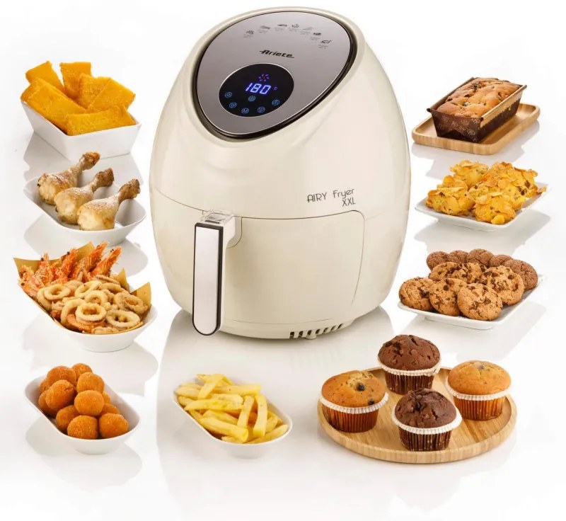 Friteuza cu aer cald Ariete AIRY FRYER XXL 4618/02, 1800W, 5.5 L, 7 programe, Timer, Ecran tactil LCD, Bej
