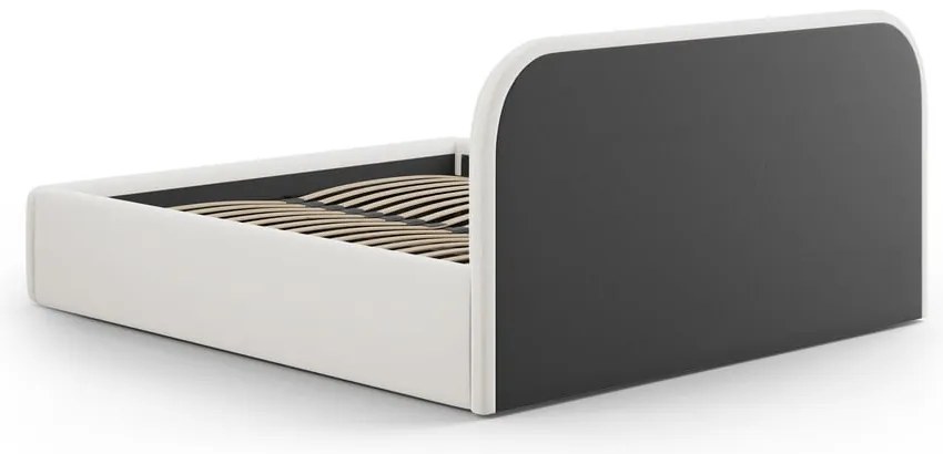 Pat matrimonial bej tapițat cu spațiu de depozitare cu somieră 160x200 cm Juno – Windsor & Co Sofas