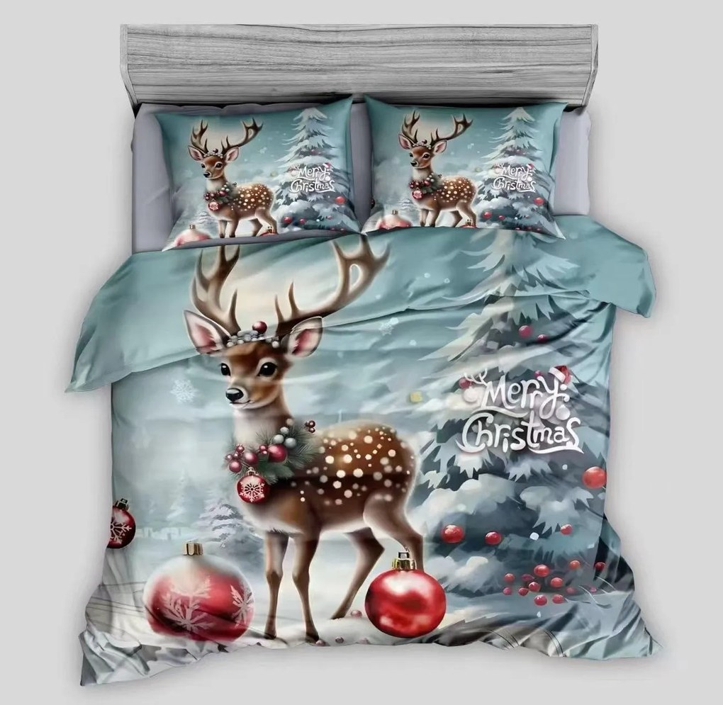 Lenjerie de pat 3D din bumbac DEER WITH DECORATION albastru, 100% bumbac Dimensiune lenjerie de pat: 70 x 90 cm | 140 x 200 cm