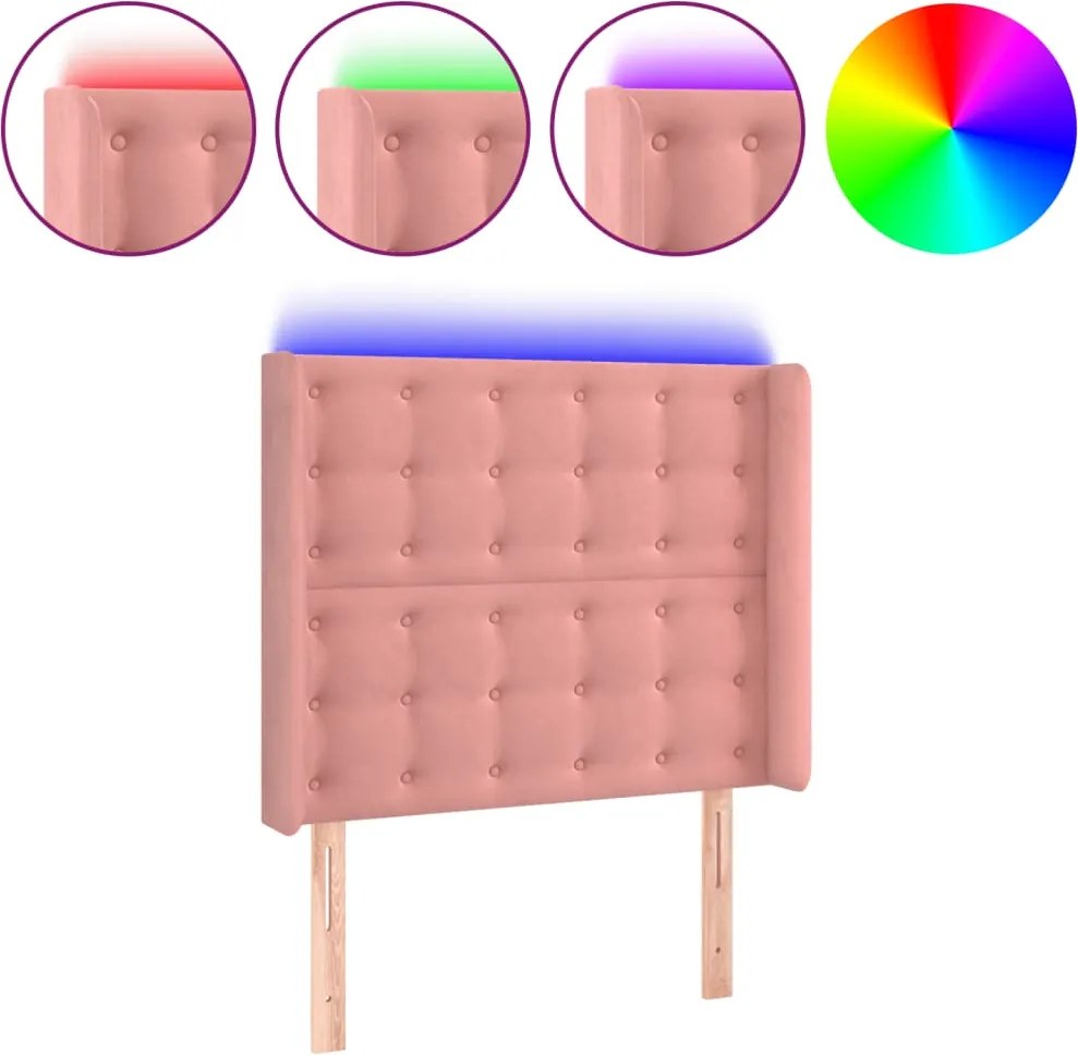 vidaXL Tăblie de pat cu LED, roz, 93x16x118/128 cm, catifea