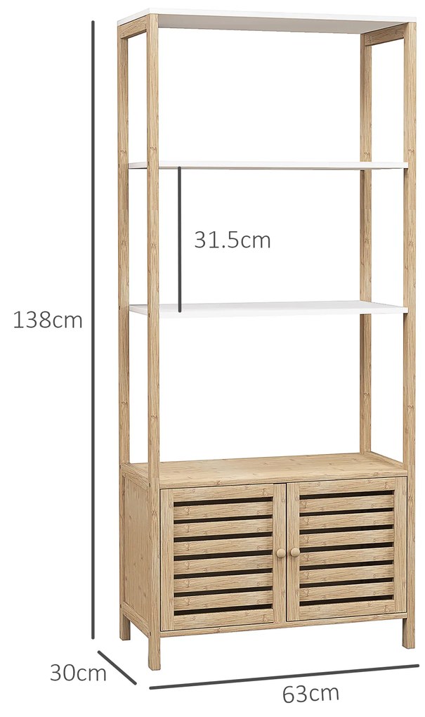 HOMCOM Mobilier Baie cu 3 Rafturi, mobilier de baie din Bambus, 63x30x138 cm, Alb | Aosom Romania