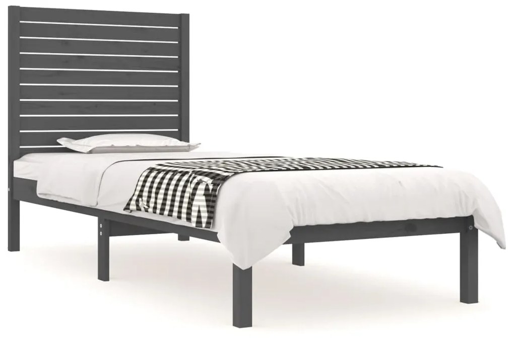 3104570 vidaXL Cadru de pat mic single, gri, 75x190 cm, lemn masiv