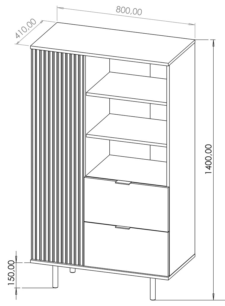 Dulap cu rafturi Nalani R1D2SZ (negru). 1071316