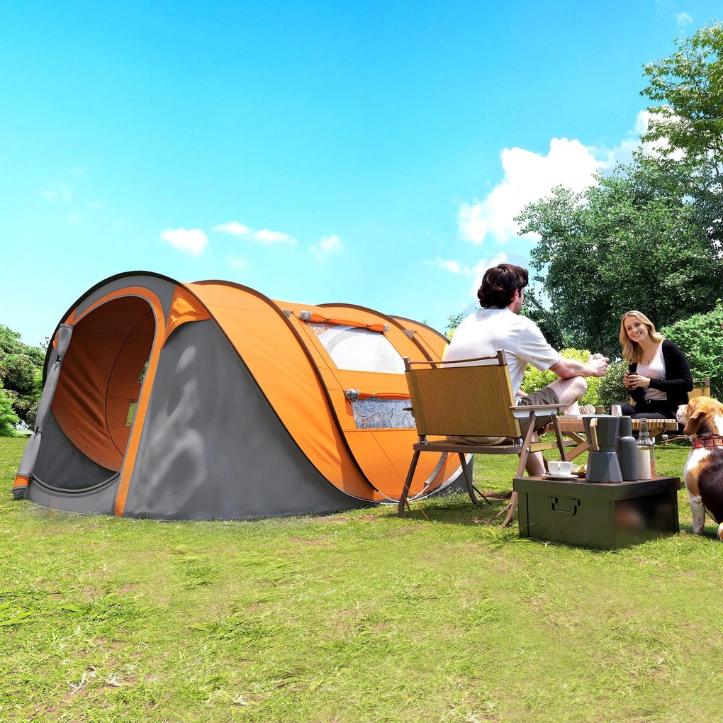 Outsunny Cort de Camping Pop Up pentru 2 Persoane cu 2 Uși, 4 Ferestre și Înveliș Impermeabil, 263.5x220x123 cm, Verde | Aosom Romania