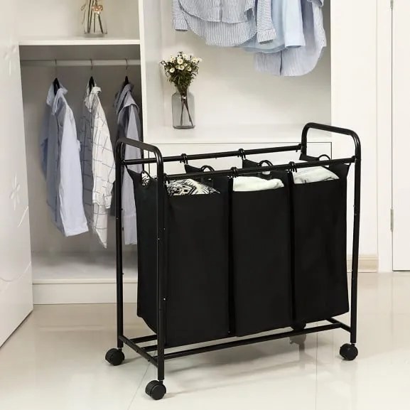 Cos De Rufe Cu Roti, Negru, 77 x 41 x 81.5 cm