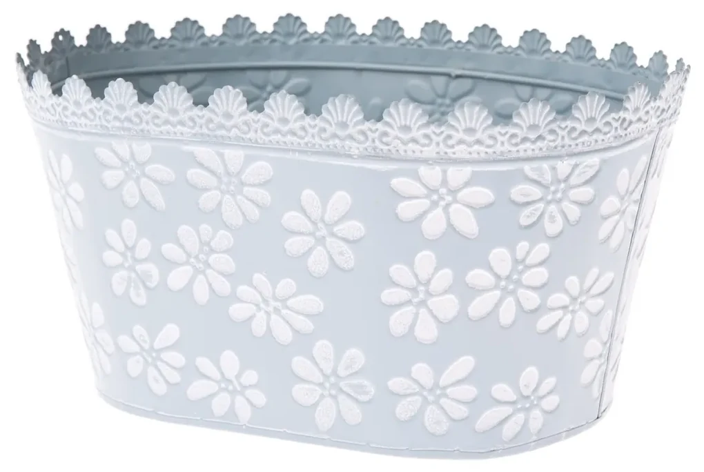 Mască de ghiveci din metal Flowers albastru, 22 x 11 x 14,5 cm