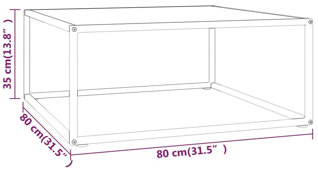 Masuta de cafea, neagra cu sticla alba marmorata, 80x80x35 cm 1, Alb, 80 x 80 x 35 cm