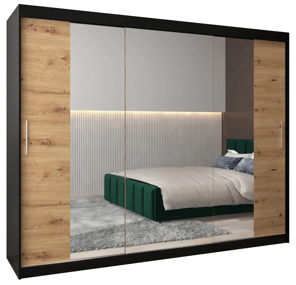 Dulap de haine 250 cm Toki 2 (negru mat + stejar artisan). 1065033