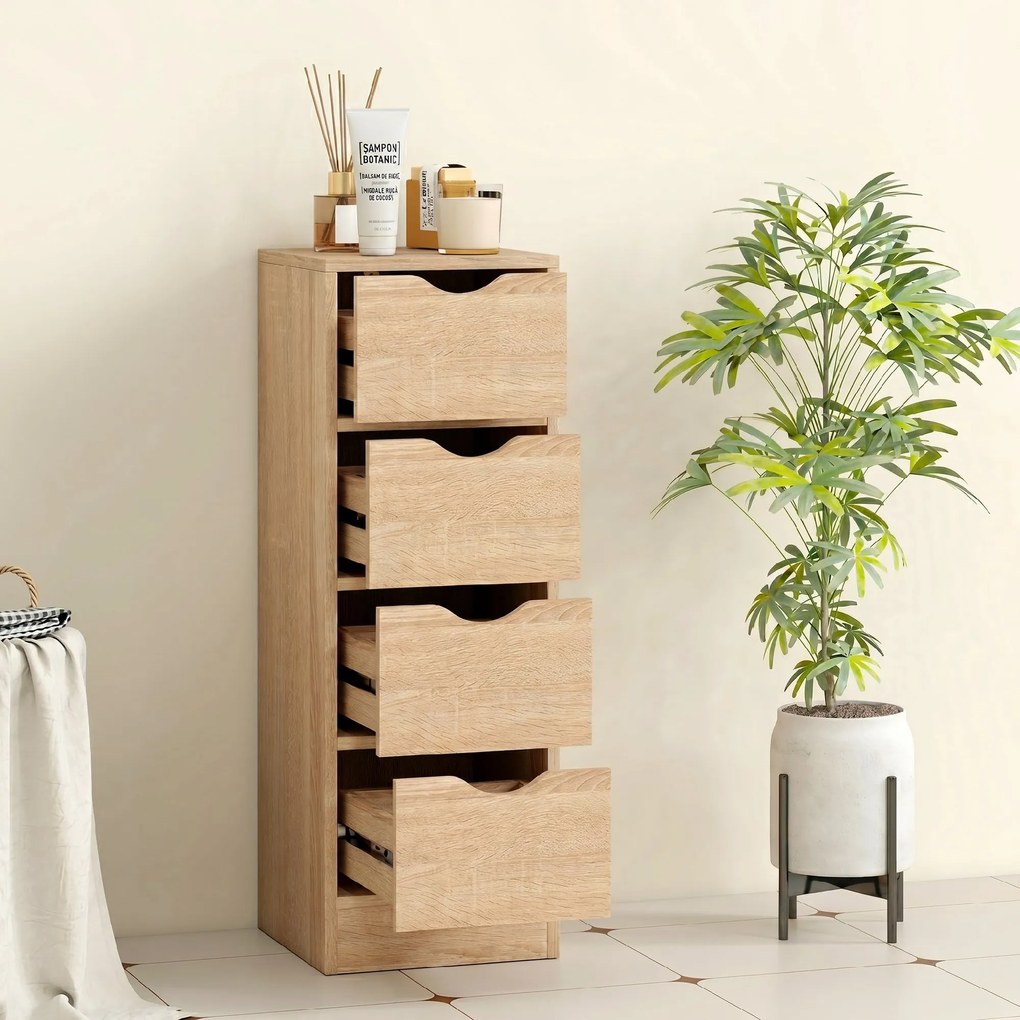 HOMCOM Dulap de Baie Compact cu 4 Sertare și Mânere Sculpatate, Stil Nordic | Aosom Romania