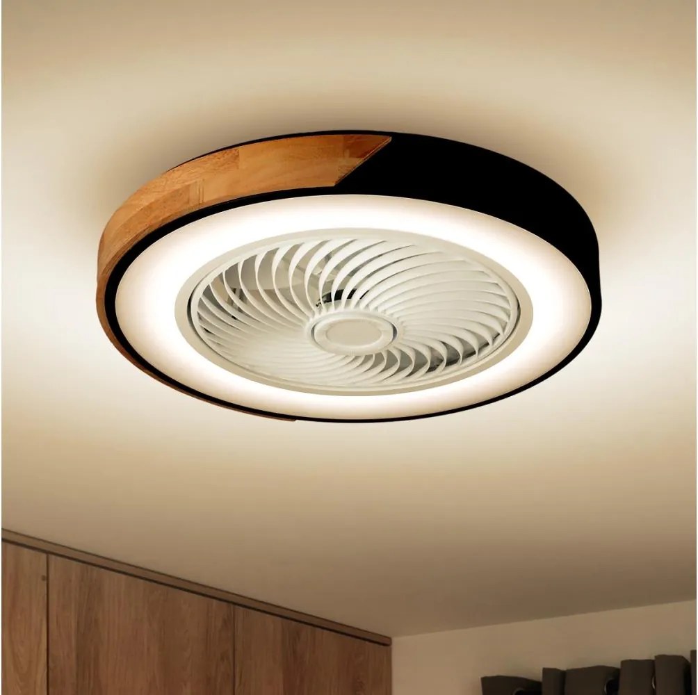 Brilagi LED lampă cu ventilator, 30W, 230V, 3000-6500K, negru/stejar + DO