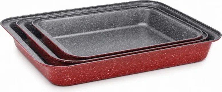 Set tavi de copt Oliver Voltz OV51222RS3, 3 buc, Acoperire din ceramica si marmura, Otel carbon, Fara PFOA, Rosu melanj