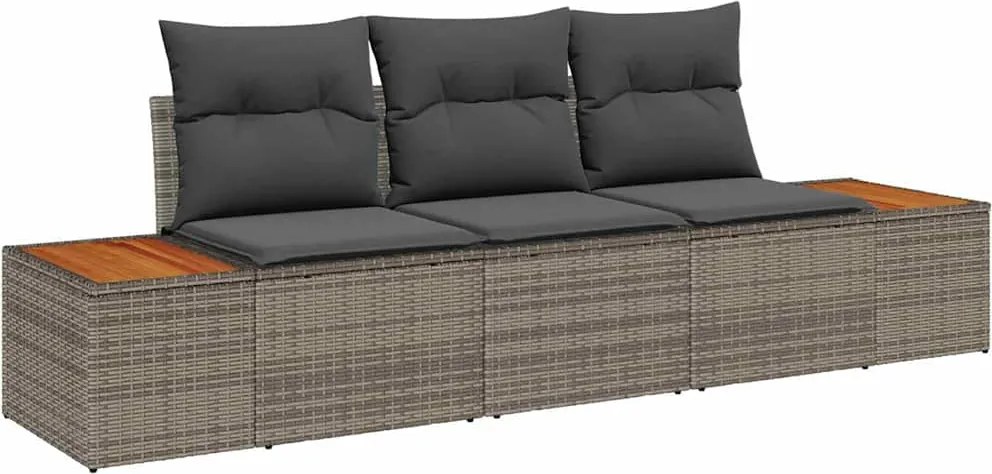 vidaXL Set de canapele pentru grădină cu pernă 3 pcs Gri Rattan poli