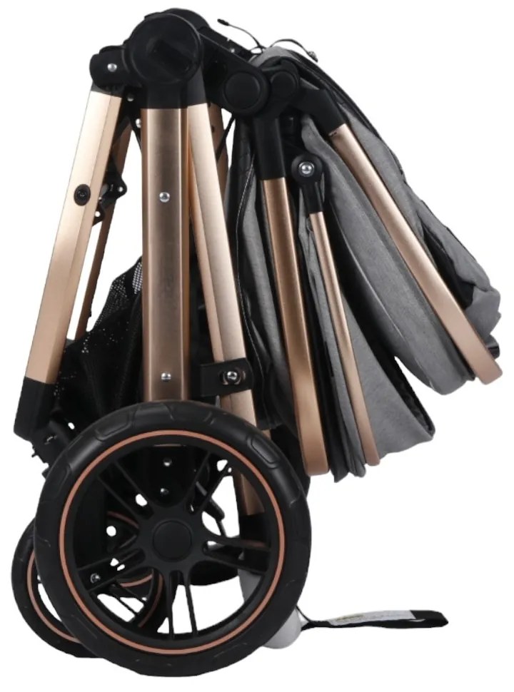 Carucior nou nascuti 2 in 1 NOVOKIDS™ X2000 series, Cu geanta bebe, Cadru Aluminiu Gold, Amortizoare, Roti din cauciuc plin AVE, Landou, Spatar