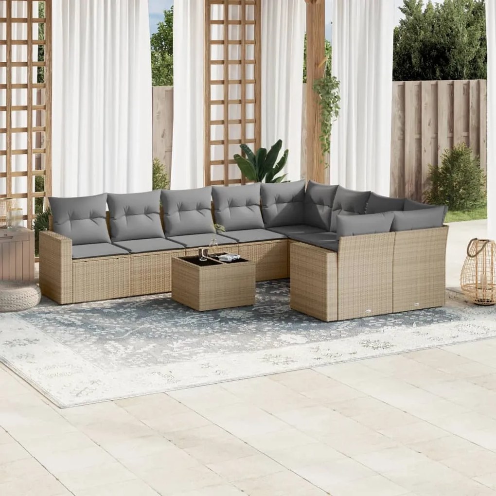 vidaXL Set canapele de grădină cu perne, 10 piese, bej, poliratan