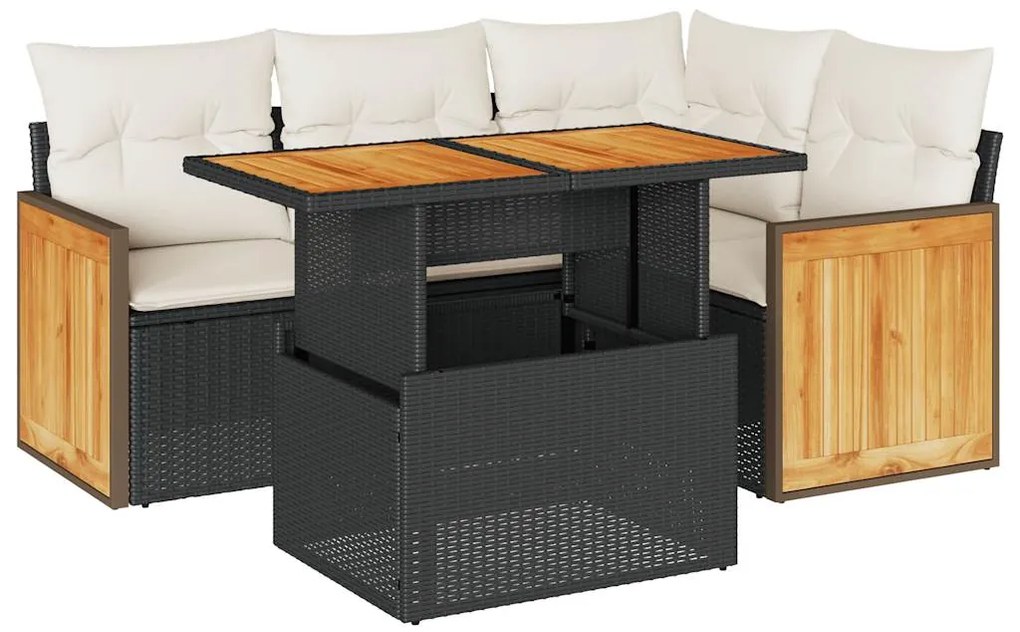 3327703 vidaXL Set mobilier de grădină cu perne, 5 piese,poliratan/lemn acacia