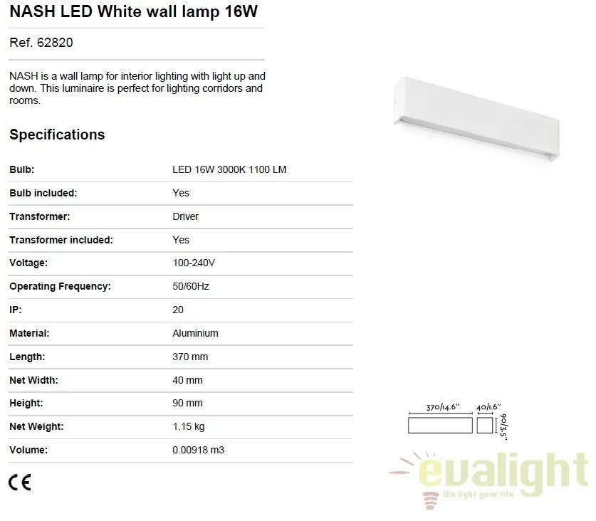 Aplica perete LED moderna cu lumina ambientala up and down NASH 16W 62820