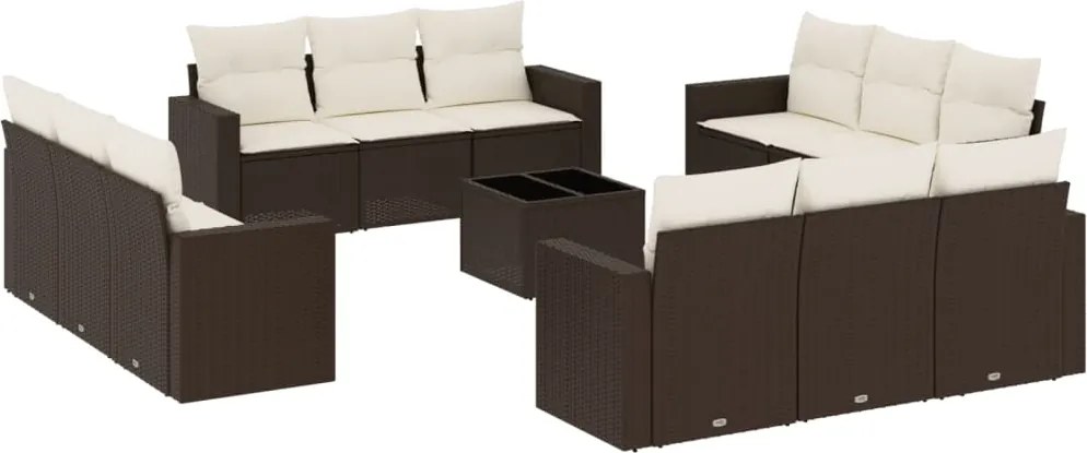 vidaXL Set canapele de grădină cu perne, 13 piese, maro, poliratan