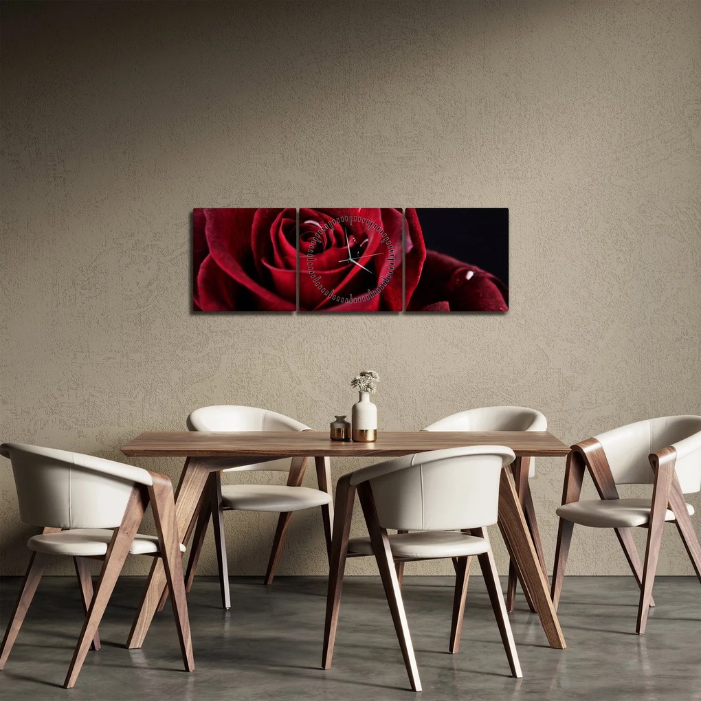 Tablou - Trandafir roșu (cu ceas) (90x30 cm)