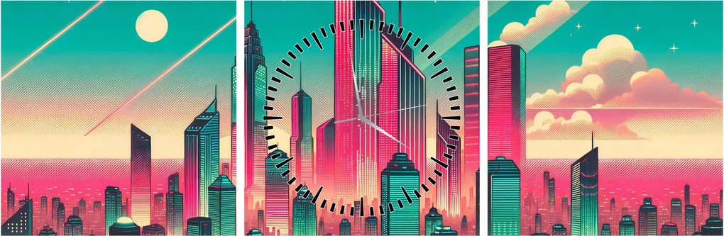Tablou – Metropolă în stil pop-art (cu ceas) (90x30 cm)