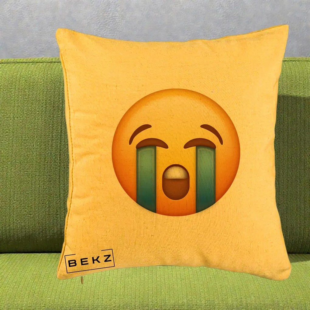 Perna Decorativa Emoji Plange, 40x40 cm, Galben, Husa Detasabila, Perna Inclusa, BEKZ®