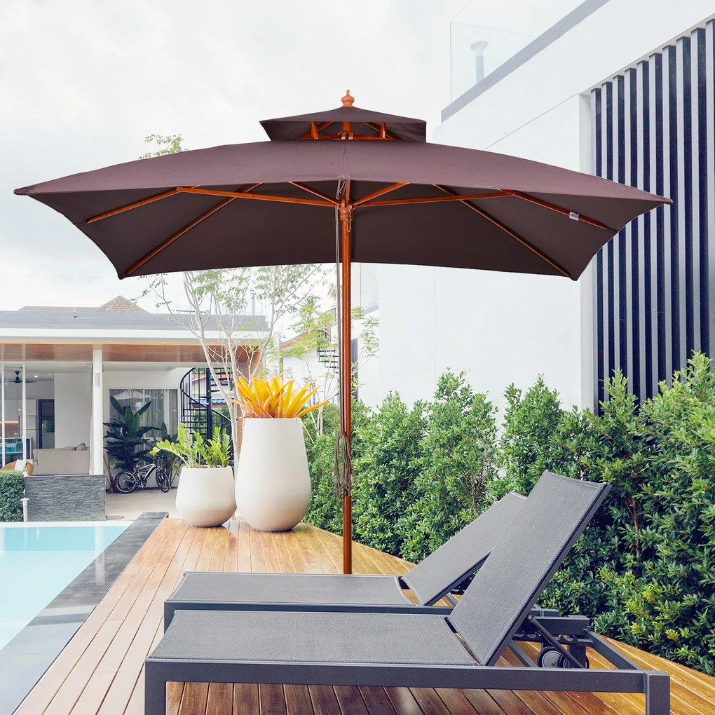 Umbrela de Gradina 3x3 Metri Outsunny, 8 Lamele Acoperire cu 2 Niveluri | Aosom Romania