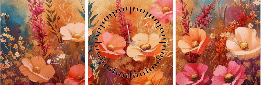 Tablou - Flori de pajiște, pictură (cu ceas) (90x30 cm)
