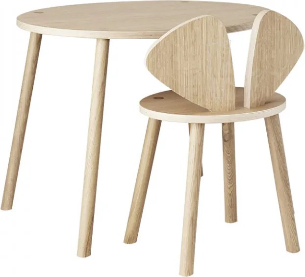 Set masa si scaun maro din lemn Mouse School Nofred