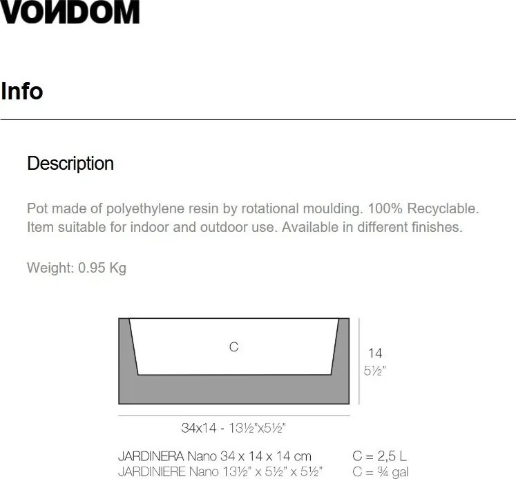 Ghiveci plante design decorativ modern interior / exterior JARDINIERE mini 14x34x14cm