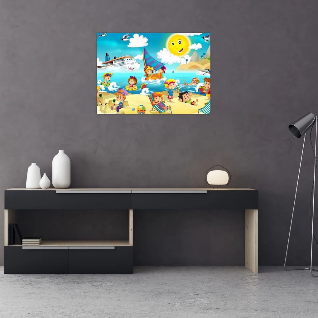 Tablou pe sticlă -Ziua la plajă (70x50 cm)