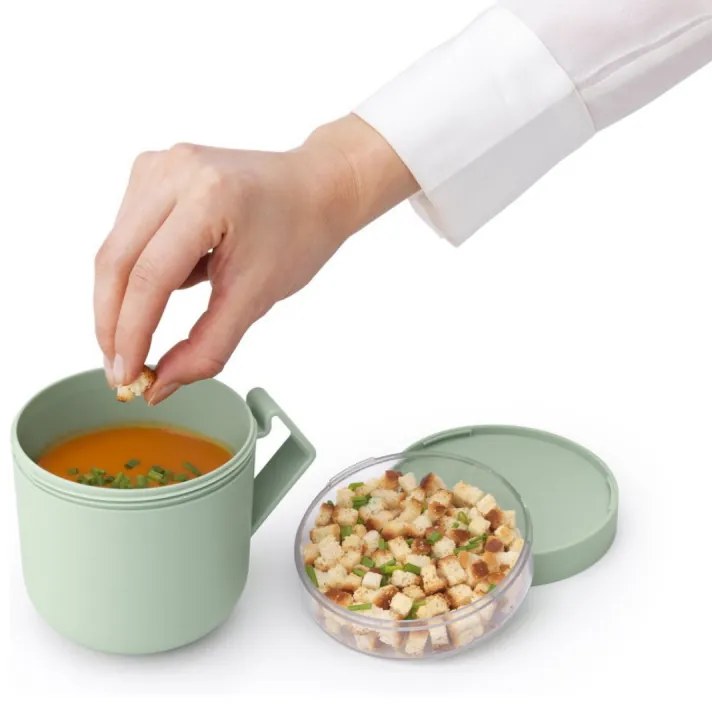 Ceasca pentru supa cu capac Brabantia Make&Take 1006294, 600+180 ml, Capac cu infiletare, Fara BPA, Verde
