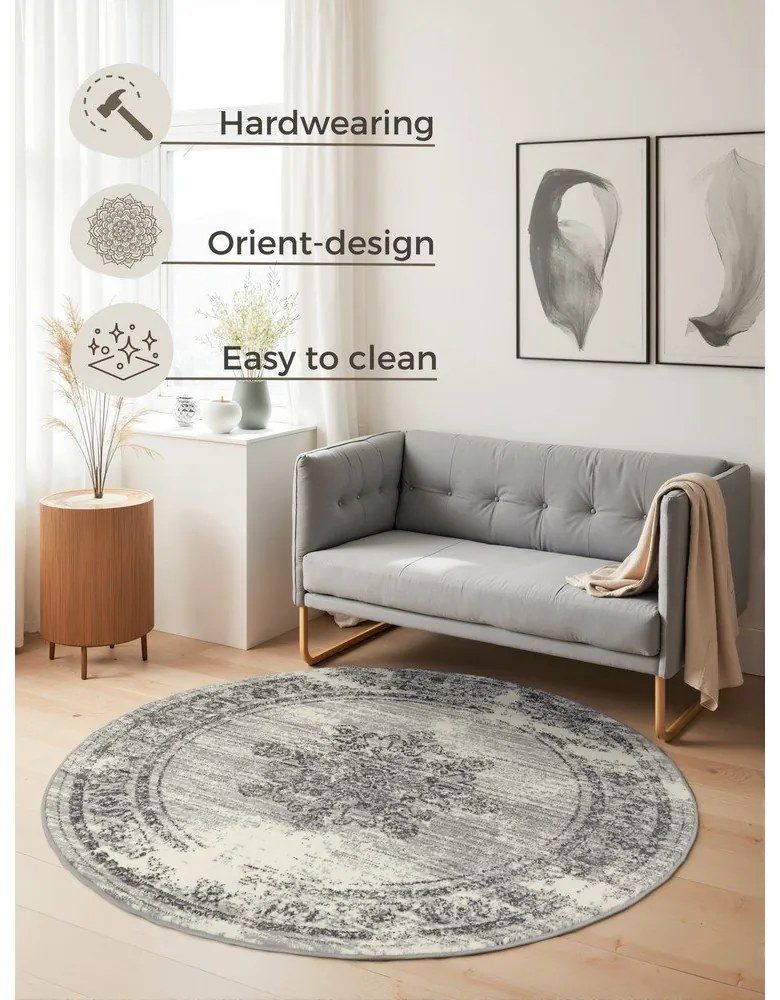 Covor gri-crem rotund ø 120 cm Gloria Lydia – Hanse Home