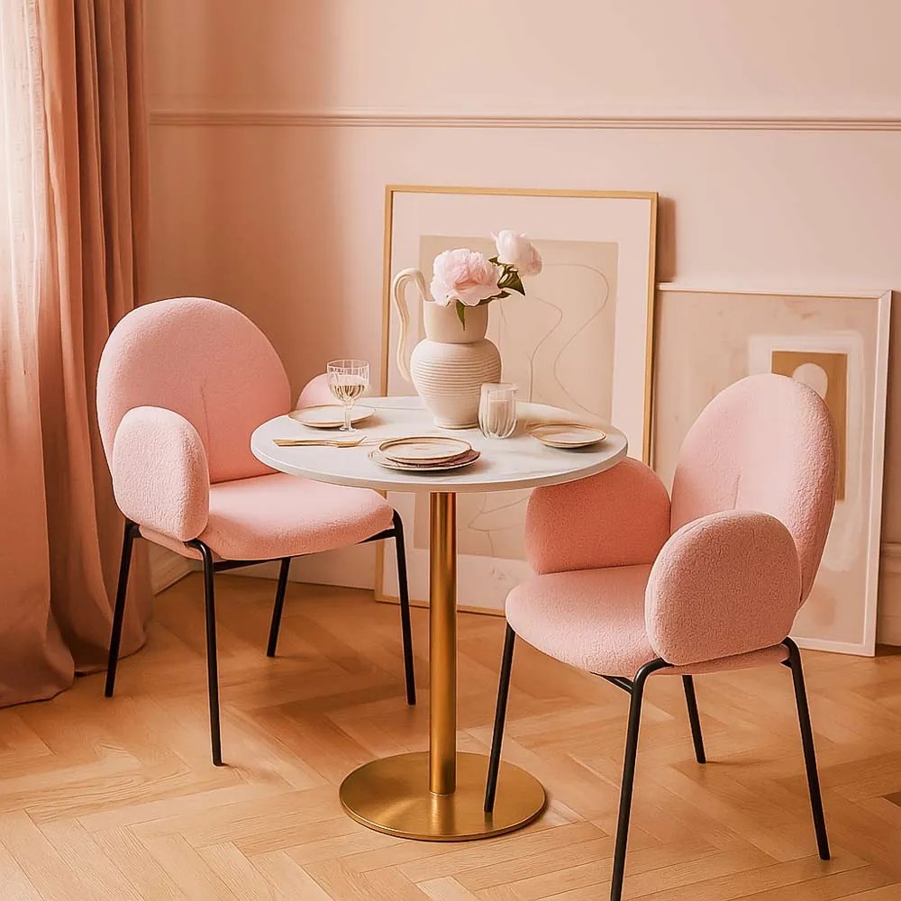 Scaun dining roz din material boucle cu cadru metalic BUC 281