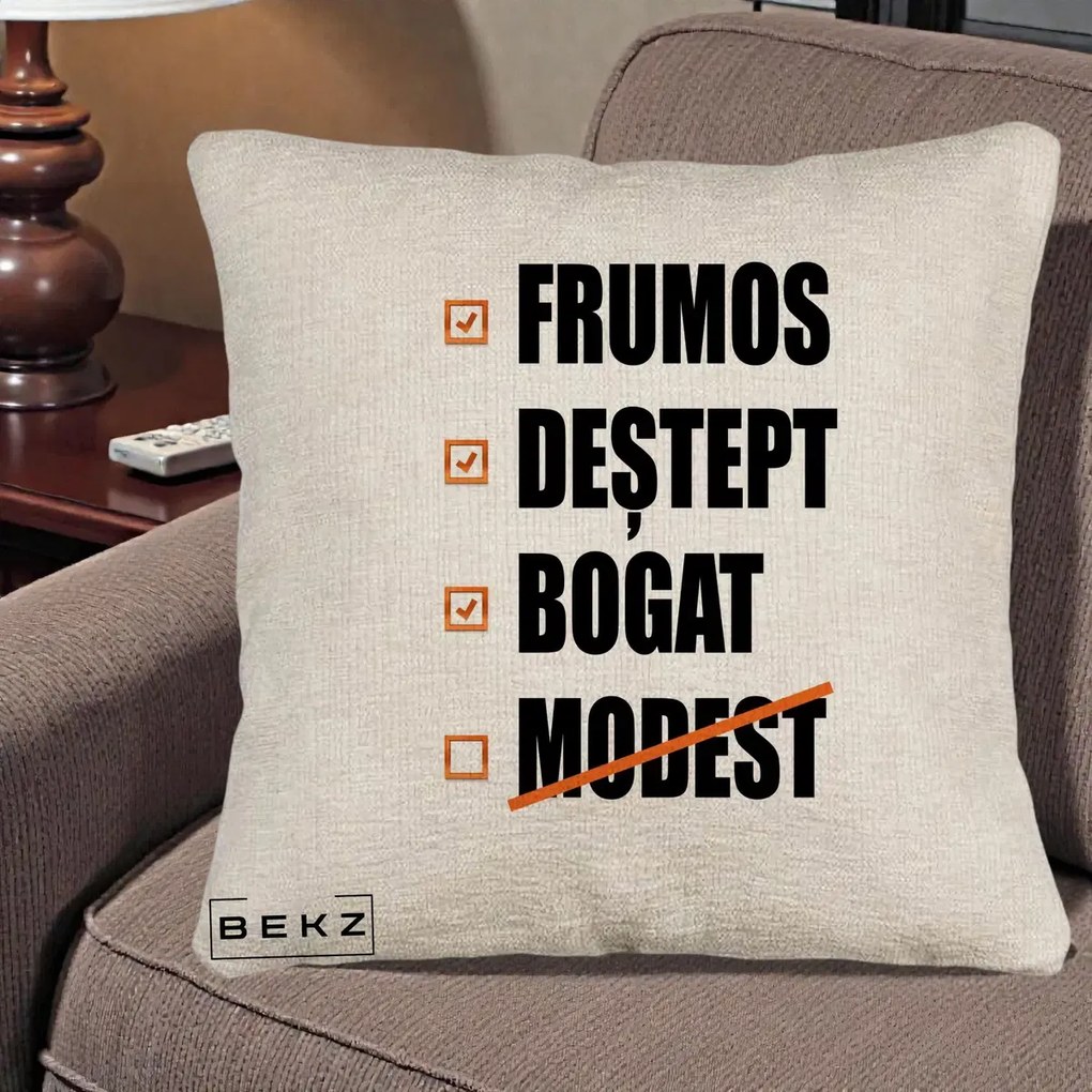Perna Decorativa Frumos Destept Bogat, 40x40 cm, Bej Canapea, Husa Detasabila, Perna Inclusa, BEKZ®
