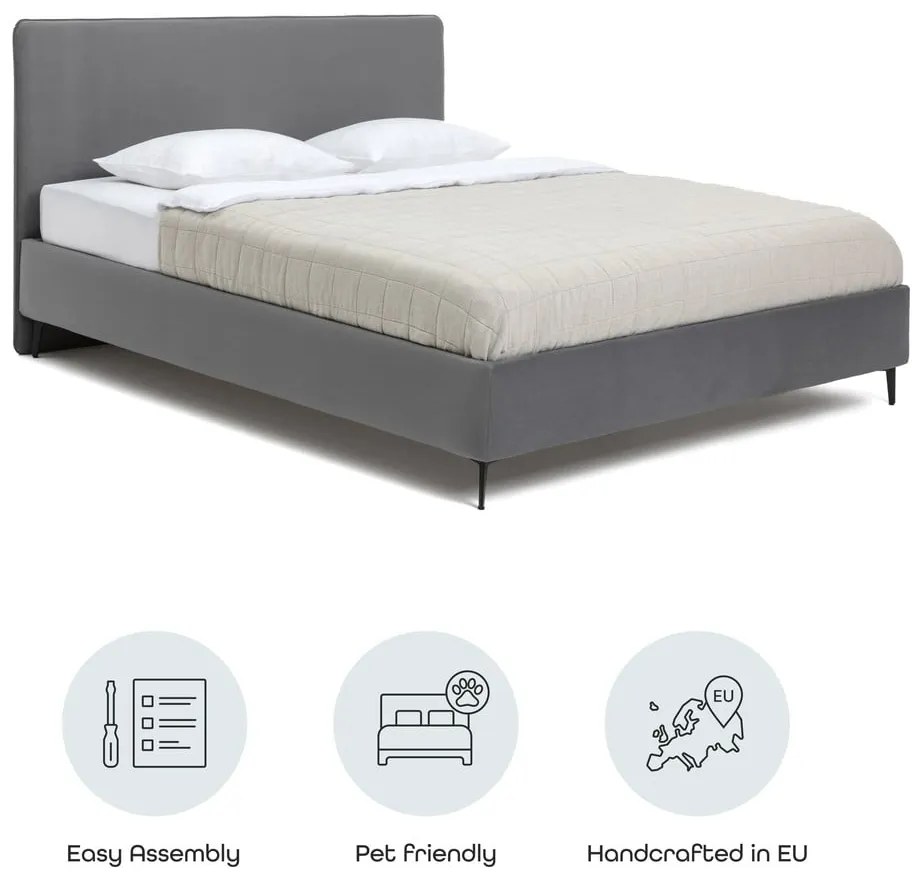 Pat matrimonial gri tapițat cu somieră 180x200 cm Noira Slim – Bonami Selection