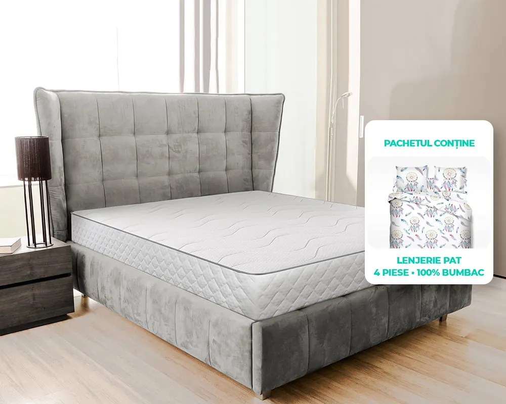 Saltea Ortopedica Bedora Silver Memory Pachet 160x200 cm, memory foam, medie/tare, 18 cm, anatomica, husa antialergica