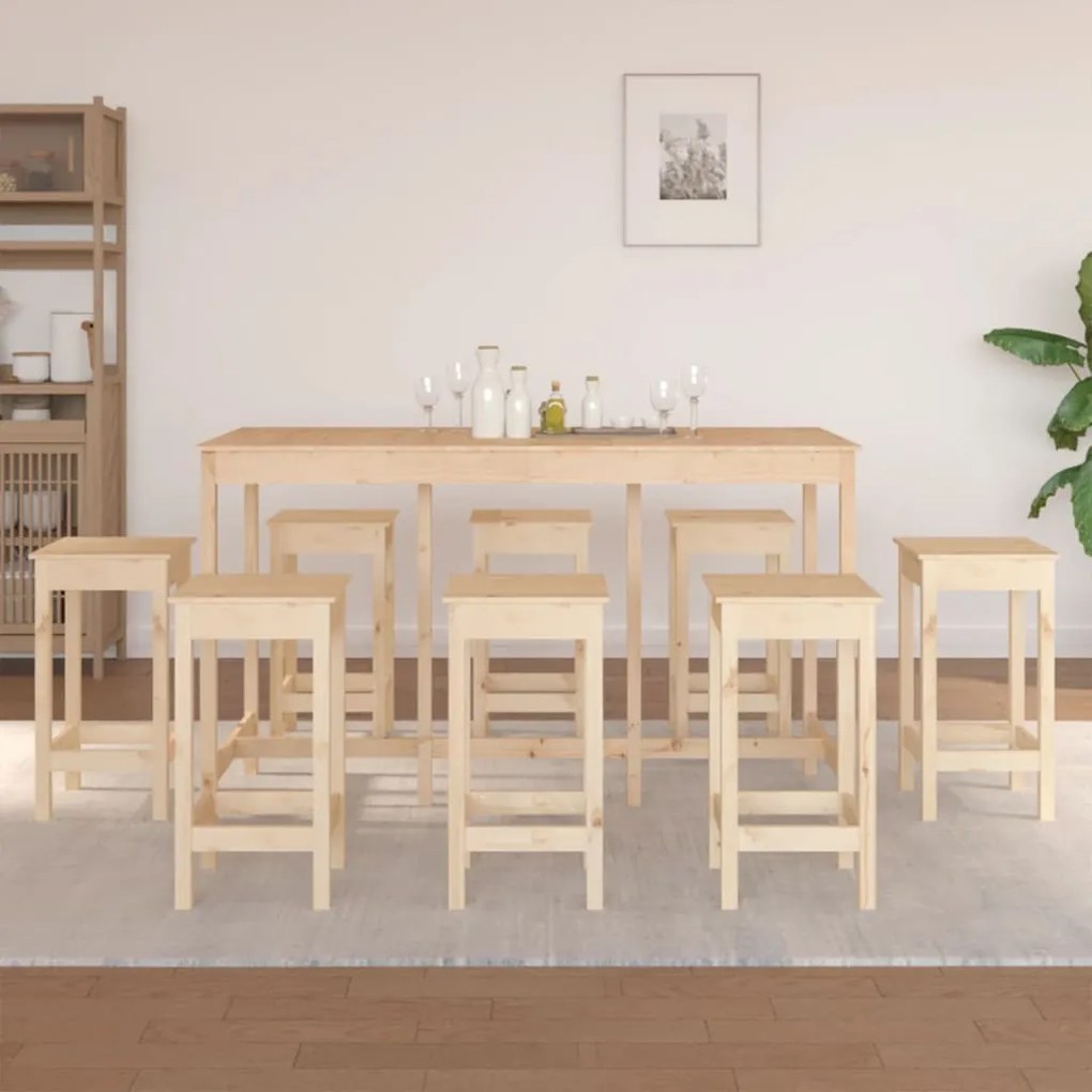 vidaXL Set mobilier de bar, 9 piese, lemn masiv de pin