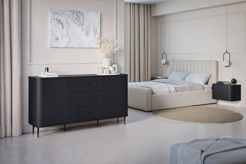 Comodă cu sertare pe picioare Vesper 160 cm - negru / picioare negre