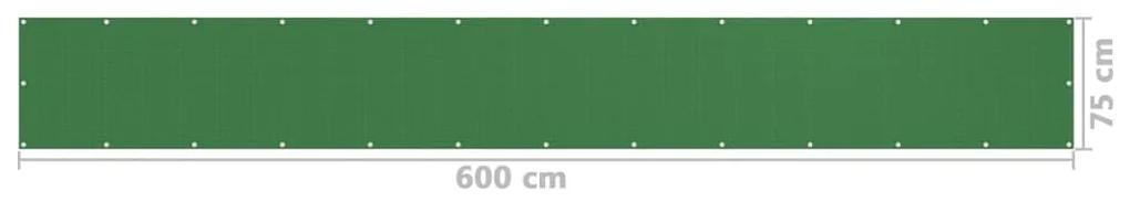 Paravan de balcon, verde deschis, 75x600 cm, HDPE Lysegronn, 75 x 600 cm