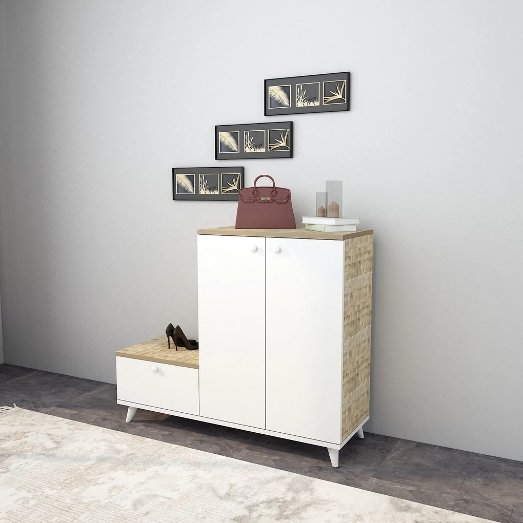 Set mobilier pentru hol Tapie (Stejar + Alb). 1072688