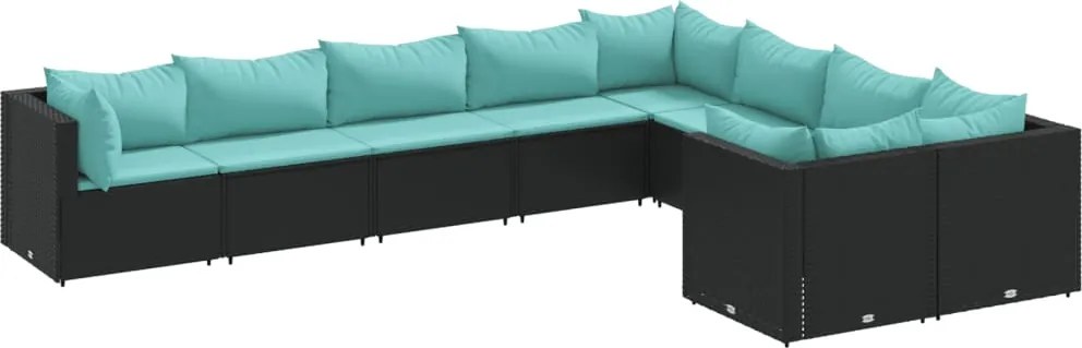 vidaXL Set mobilier de grădină cu perne, 9 piese, negru, poliratan