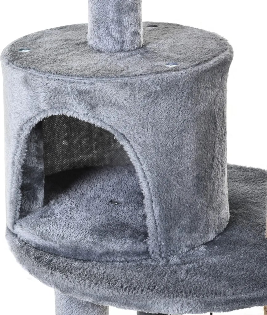 Ansamblu de Joacă PawHut pentru Pisici, 3 Nivele cu Plus Moale, Gri, 48x48x104cm | Aosom Romania